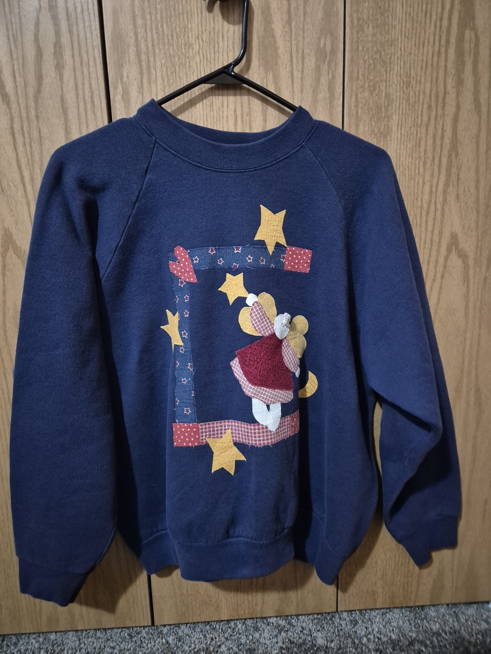 Vintage 90s Fruit Of The Loom Angel Patchwork Applique Crewneck Grandmacore XL